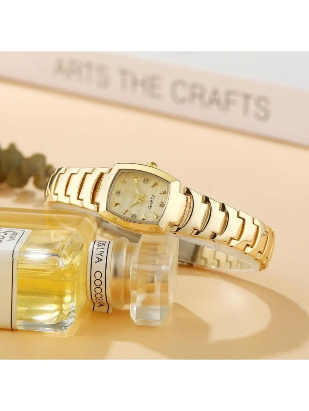 Women's Gold Analog Quartz Steel Dainty Rectangle Waterproof Square Wrist Watch